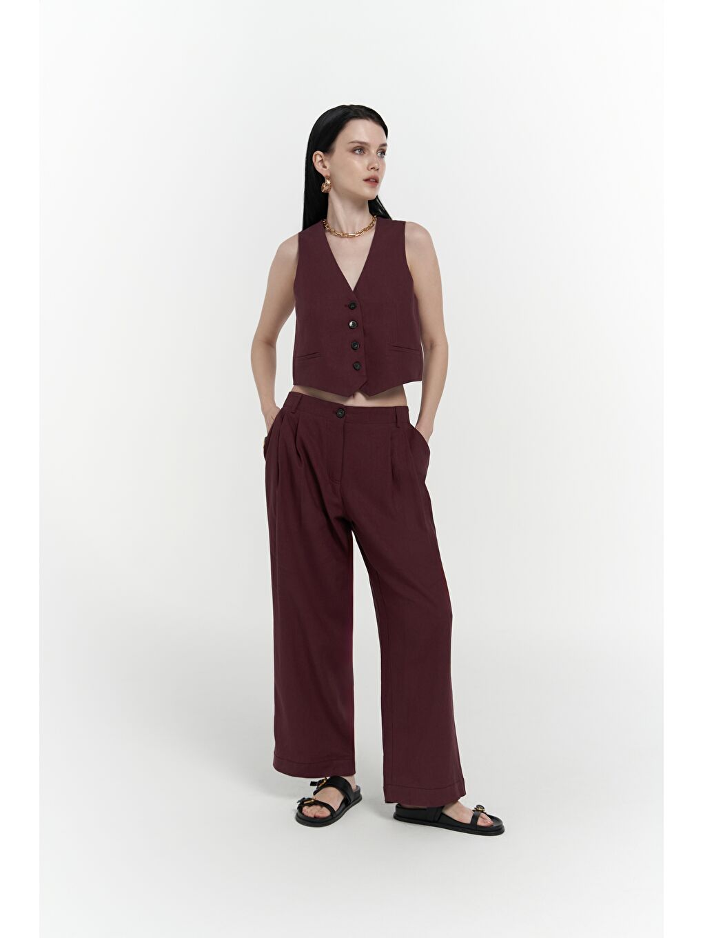 Anka Keten Bordo Yelek Pantolon Takım-1