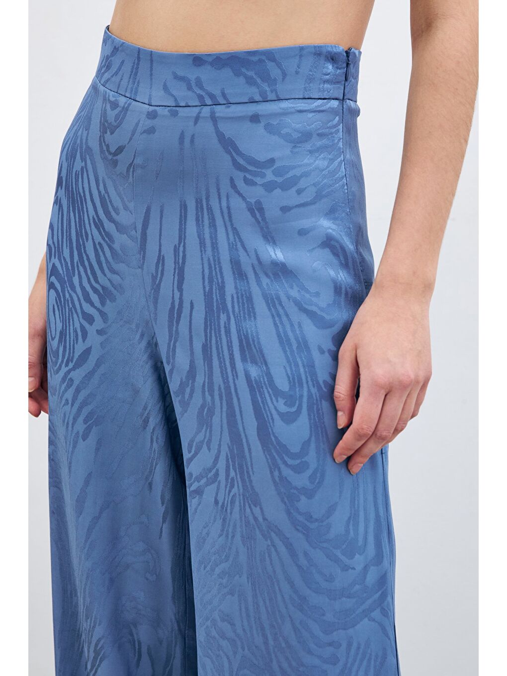 Yüksek Bel Desenli Pantolon - İndigo-5