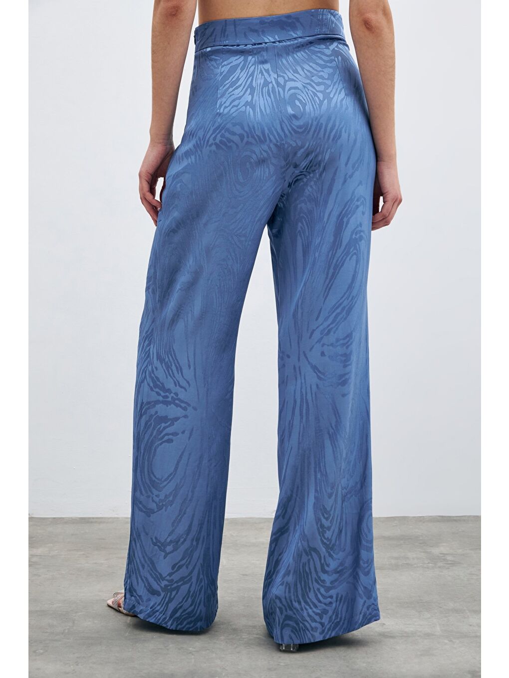 Yüksek Bel Desenli Pantolon - İndigo-6