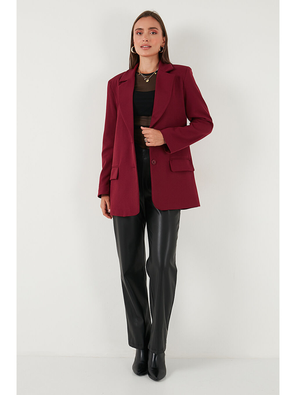 Bordo Relaxed Fit Mono Yaka Cepli Blazer Ceket 611BC00132-2