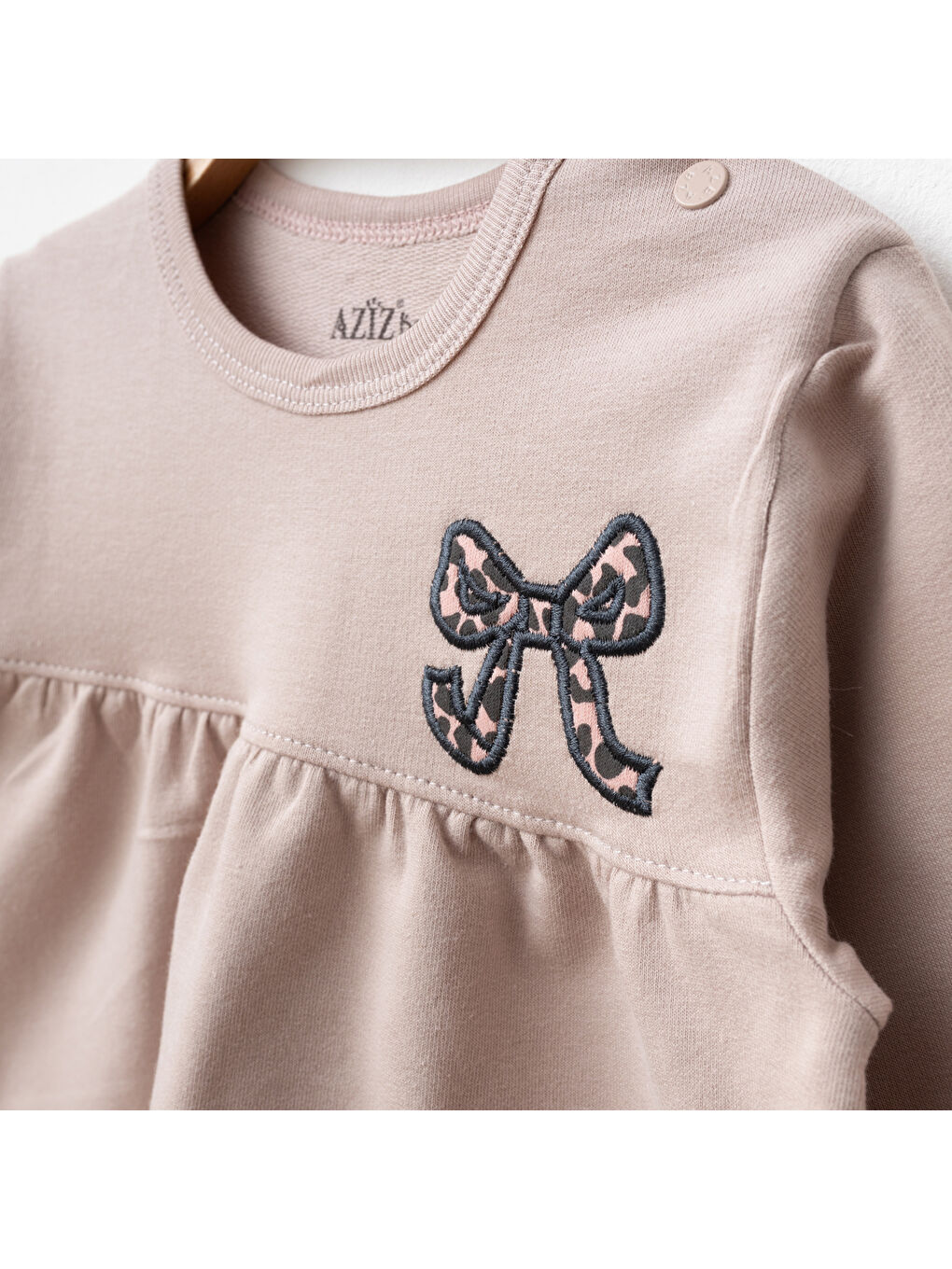 Bej Kız Bebek Nakışlı Sweatshirt Pantolon 2'li Alt Üst Bebek Takımı 3 Ay-36 Ay-1