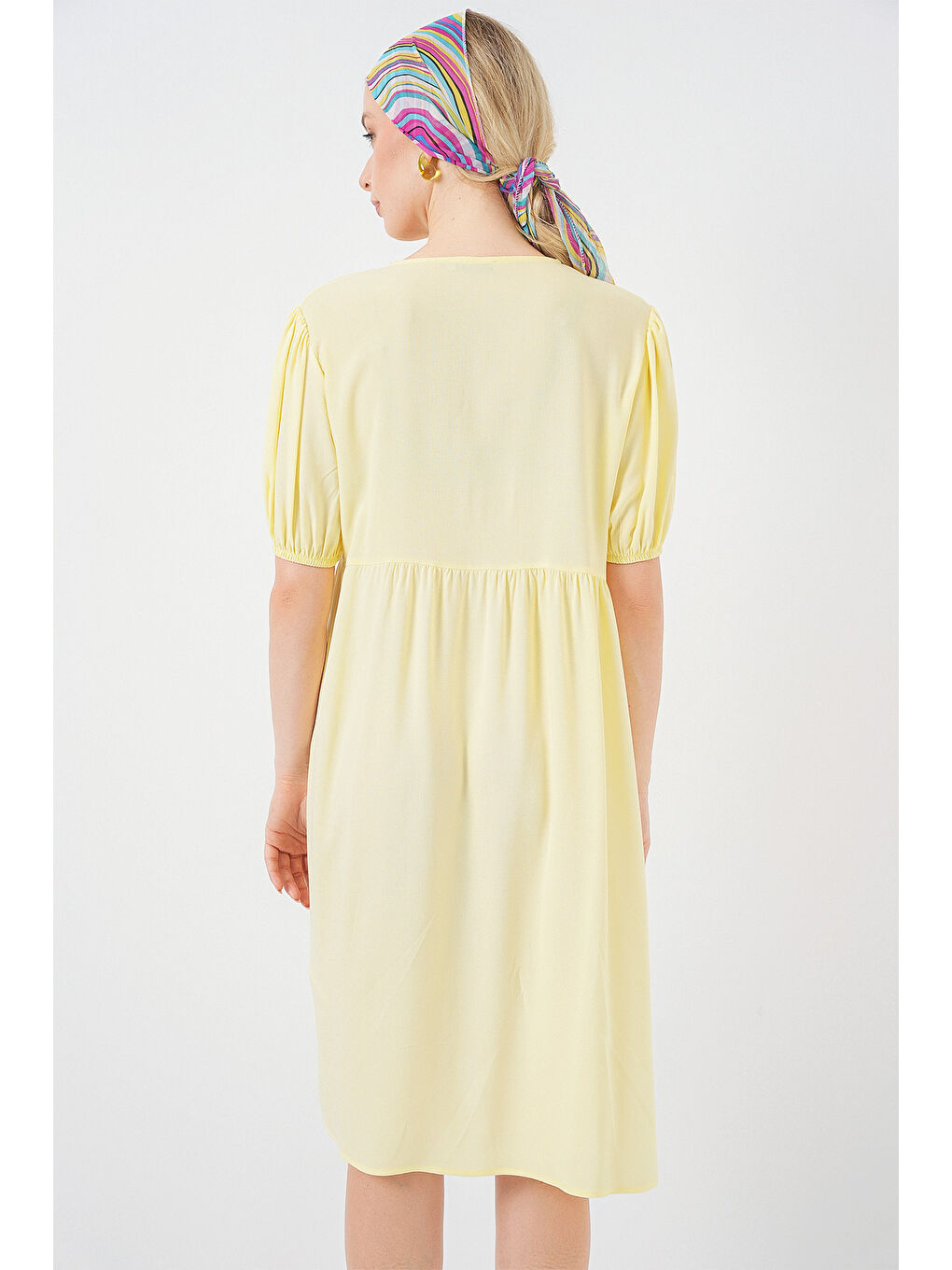 Kadın Bağcıklı Midi Elbise 2575 - Sarı-5