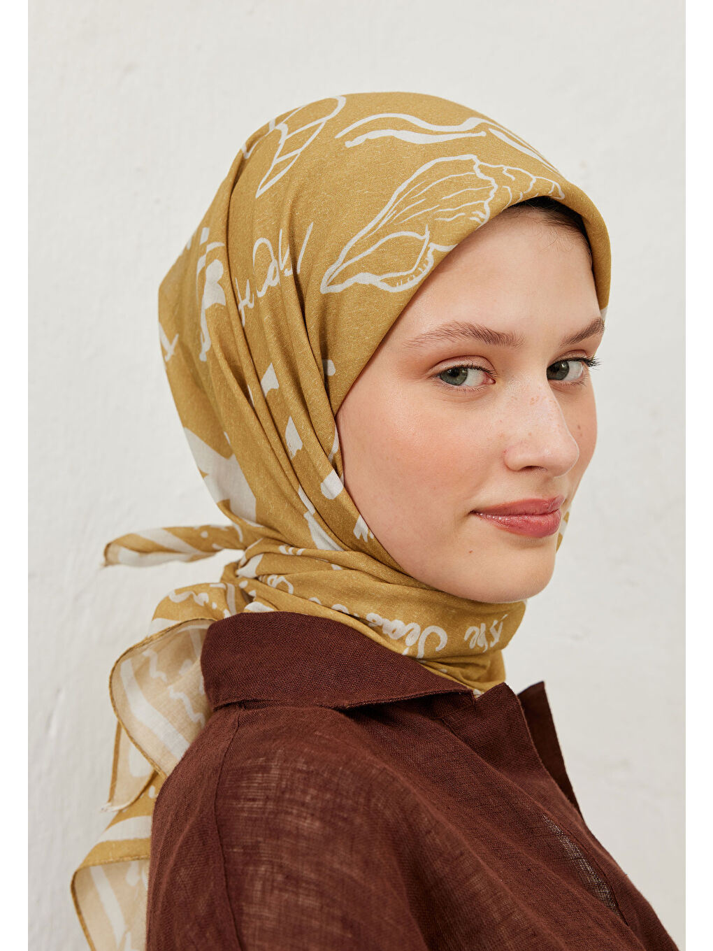 Summer Vibes Desen Pamuk Vual Eşarp Soft Sarı-2