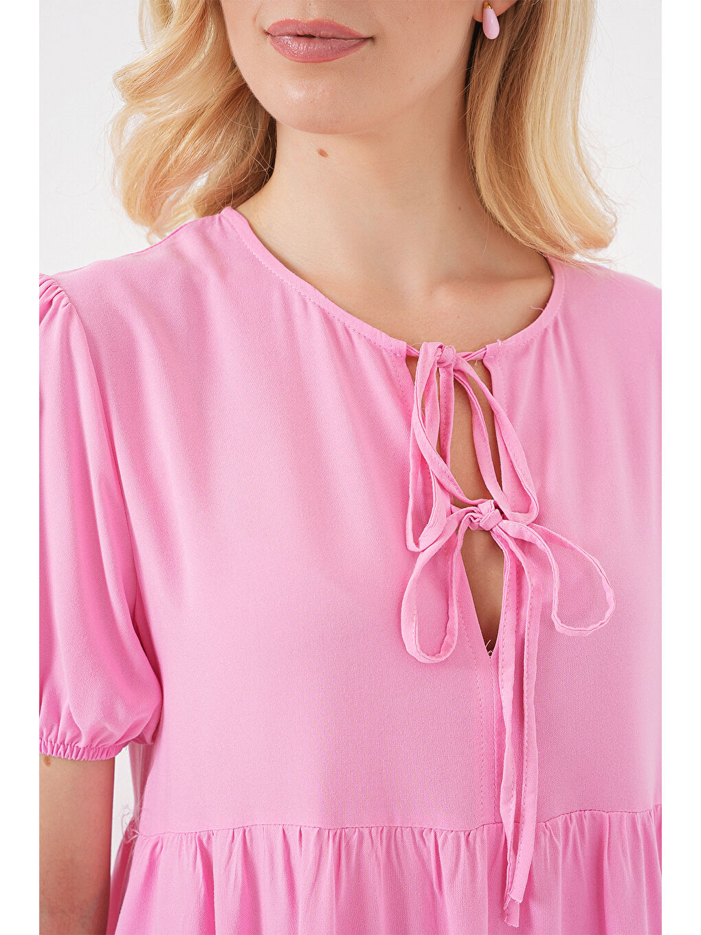 Kadın Bağcıklı Midi Elbise 2575 - Pembe-4