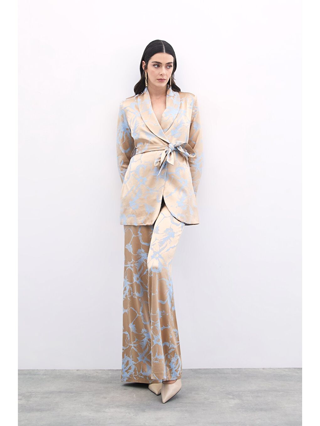 Renkli Jakarlı Pantolon - Mavi