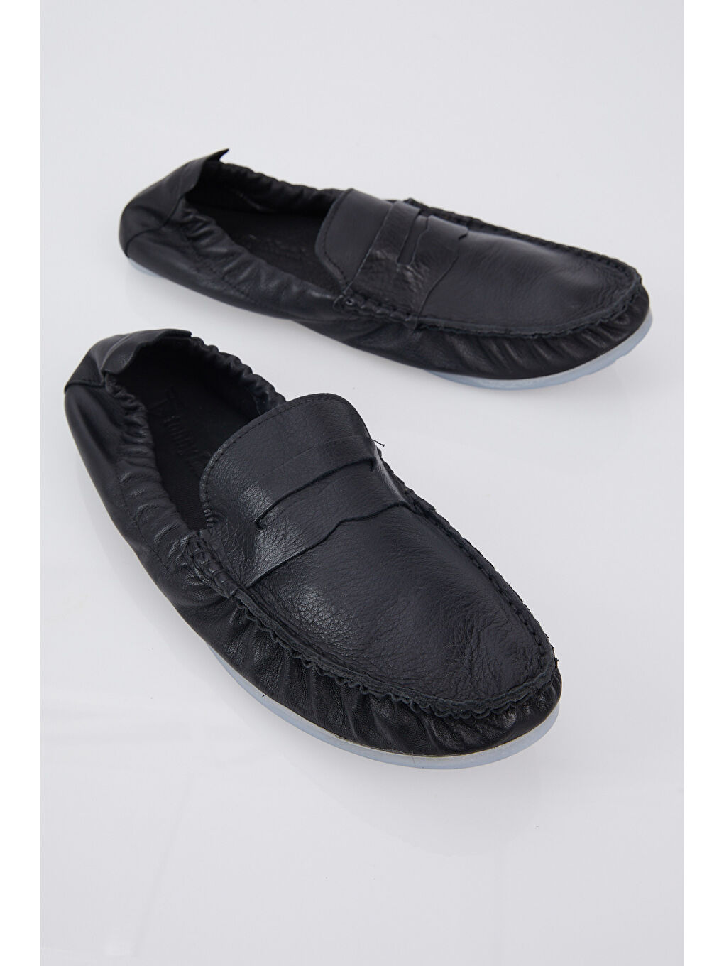 Erkek Siyah Arkası Lastikli Rahat Kalıp Hakiki Deri Loafer-1