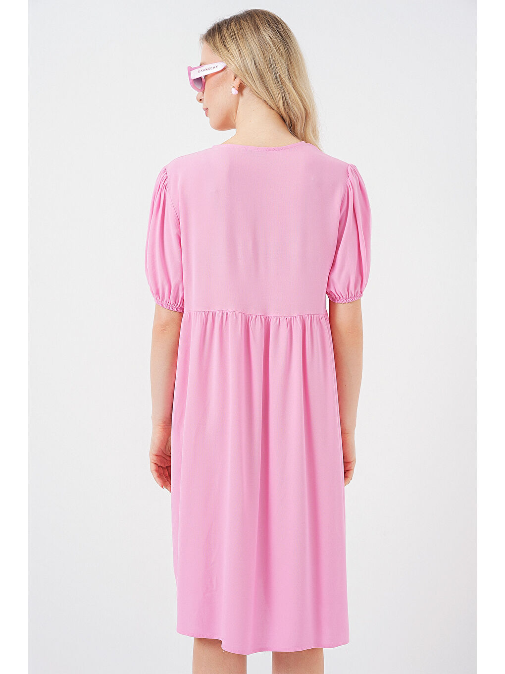Kadın Bağcıklı Midi Elbise 2575 - Pembe-5