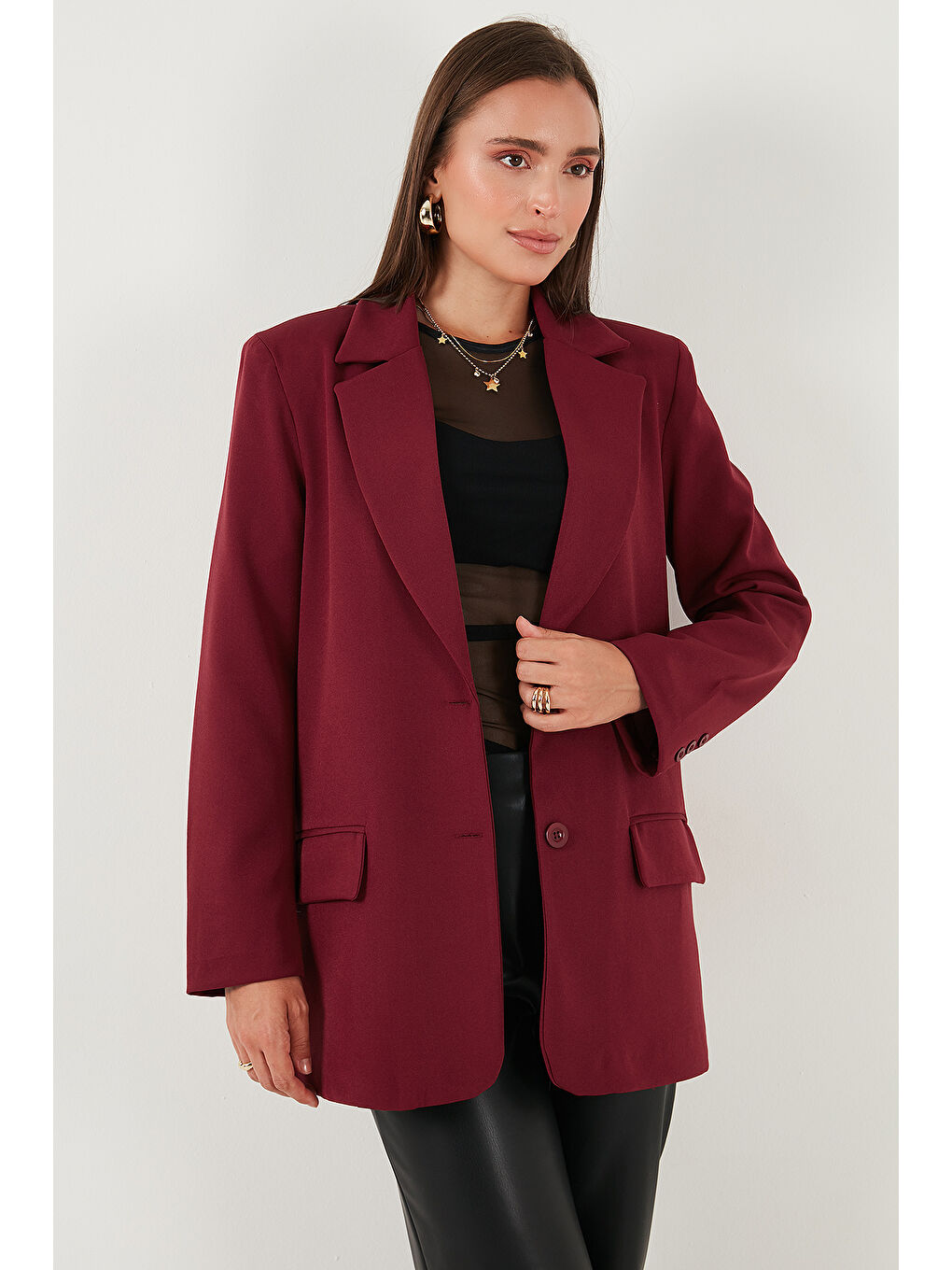 Bordo Relaxed Fit Mono Yaka Cepli Blazer Ceket 611BC00132-3