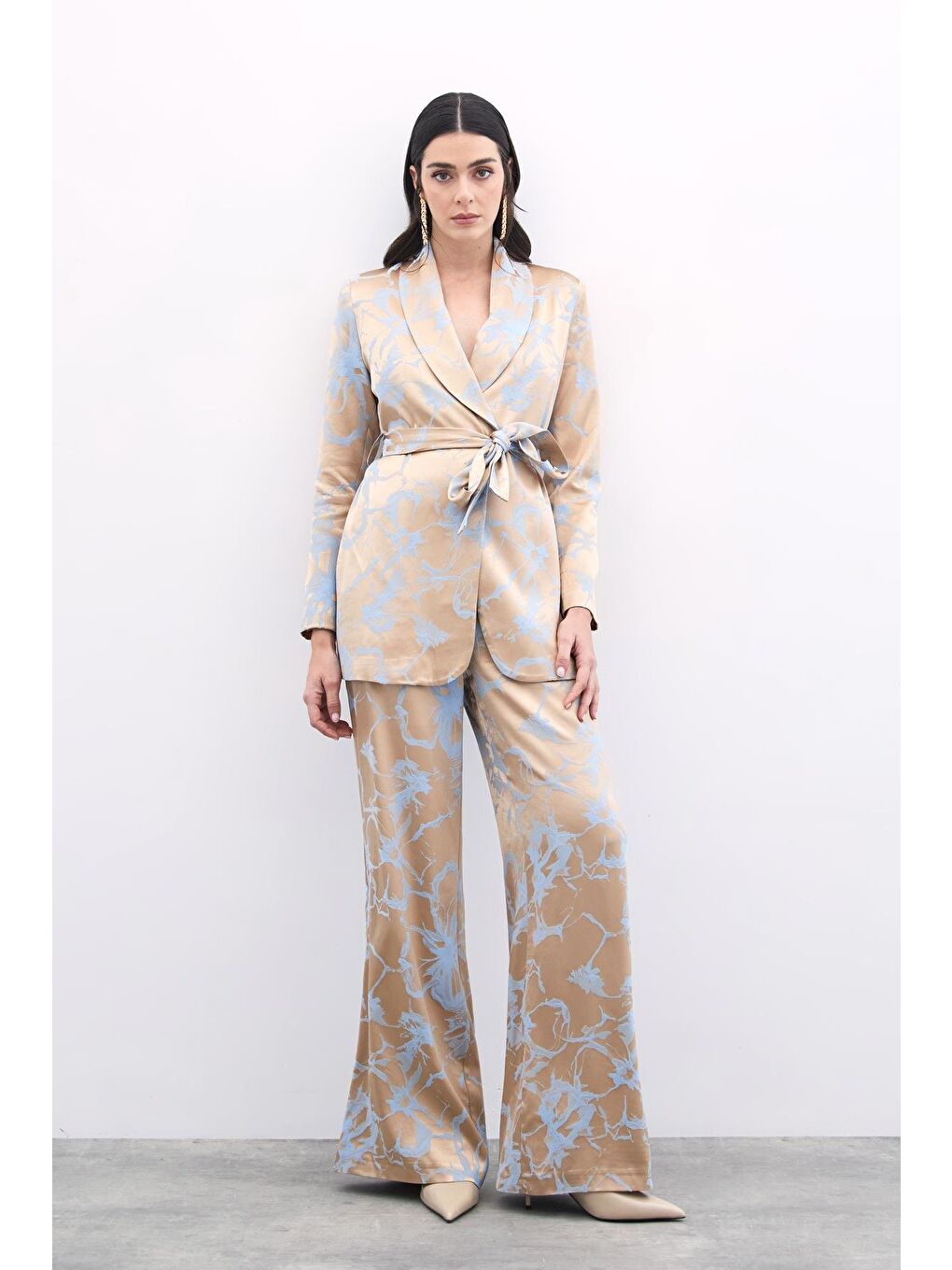 Renkli Jakarlı Pantolon - Mavi-1