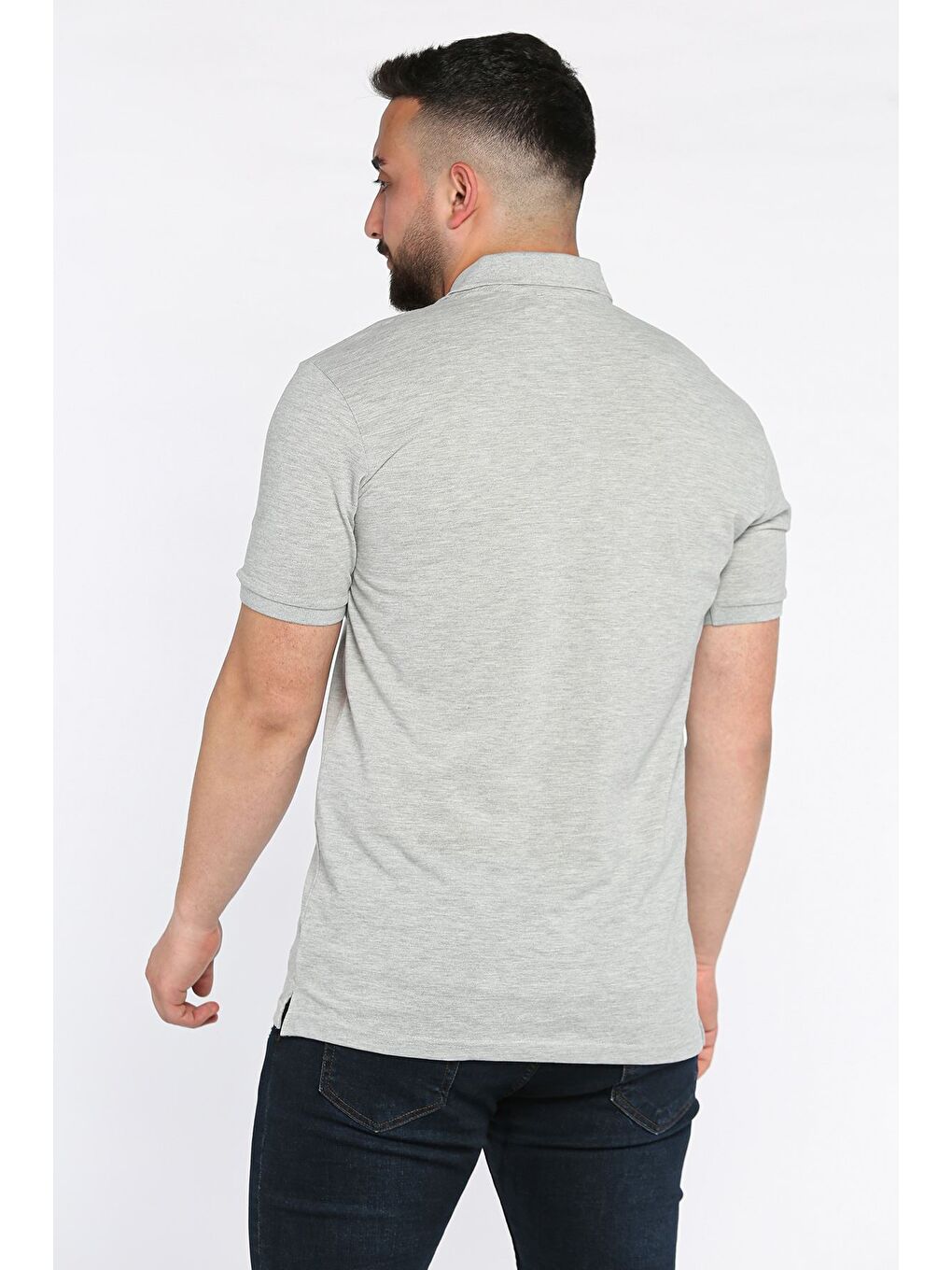 Gri Erkek Polo Yaka Yarım Düğmeli Tişört-2