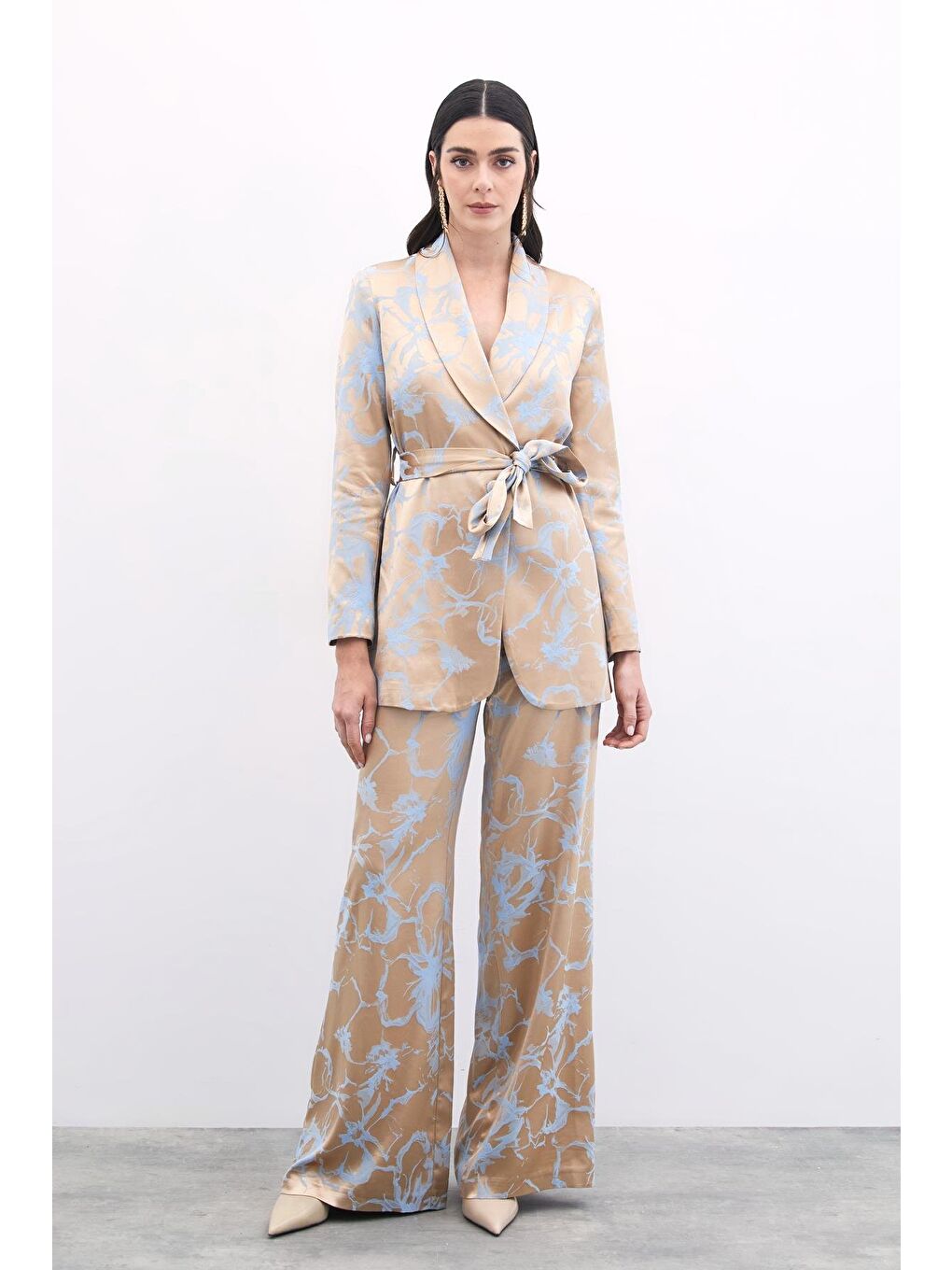 Renkli Jakarlı Pantolon - Mavi-2