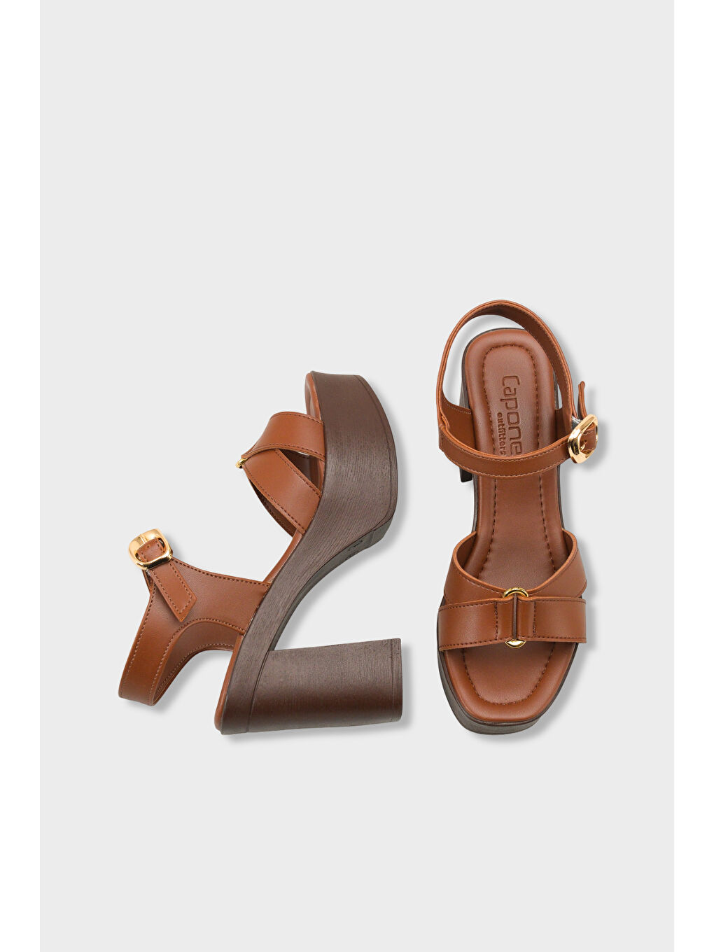 Kahverengi Sheilah Platform Çapraz Bantlı Bilekten Bantlı Kadın Topuklu Ayakkabı-4