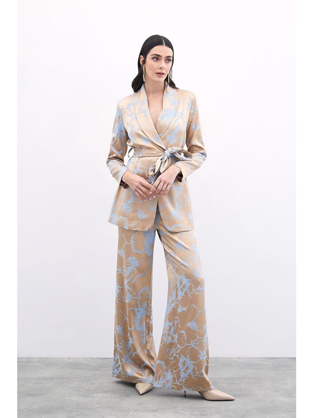 Renkli Jakarlı Pantolon - Mavi-3