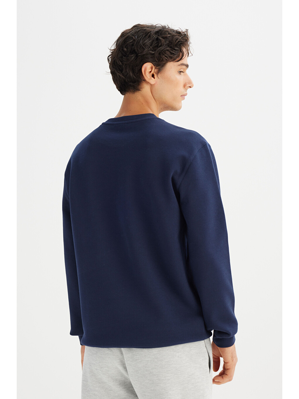 Regular Fit Normal Kesim Bisiklet Yaka Baskılı Lacivert Sweatshirt-4