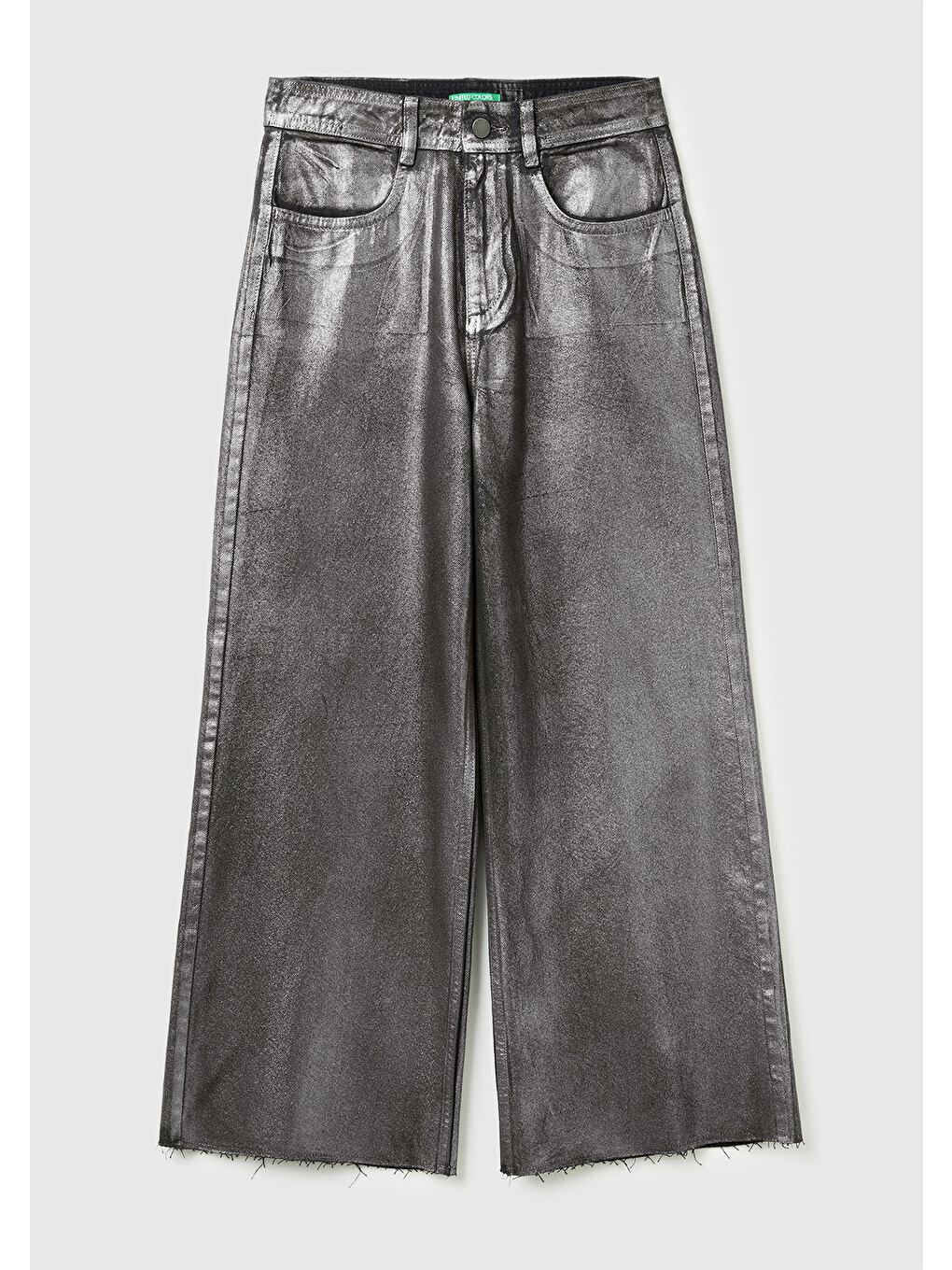Kadın Koyu Gri %100 Pamuk Wide Leg Orta-Yüksek Bel Denim Pantolon-1