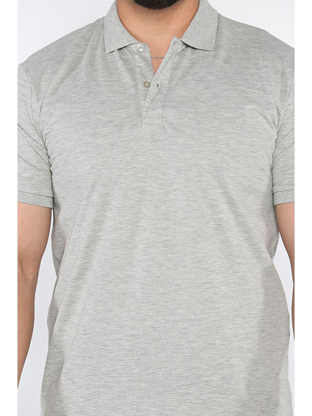 Gri Erkek Polo Yaka Yarım Düğmeli Tişört-3