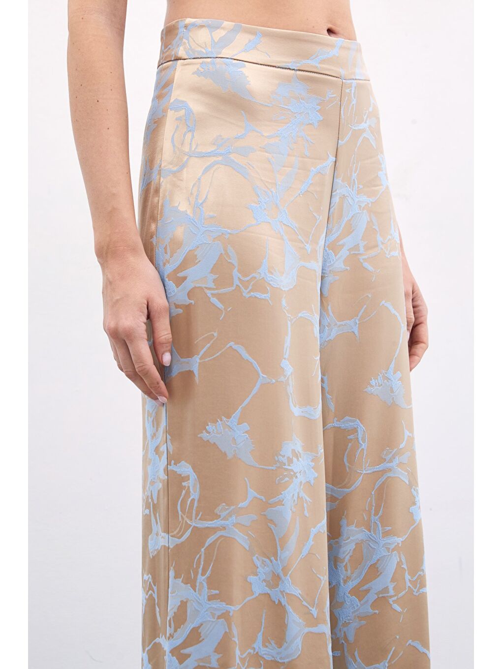 Renkli Jakarlı Pantolon - Mavi-4