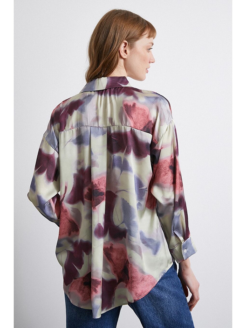 Batik Desen Saten Gömlek Lila-2