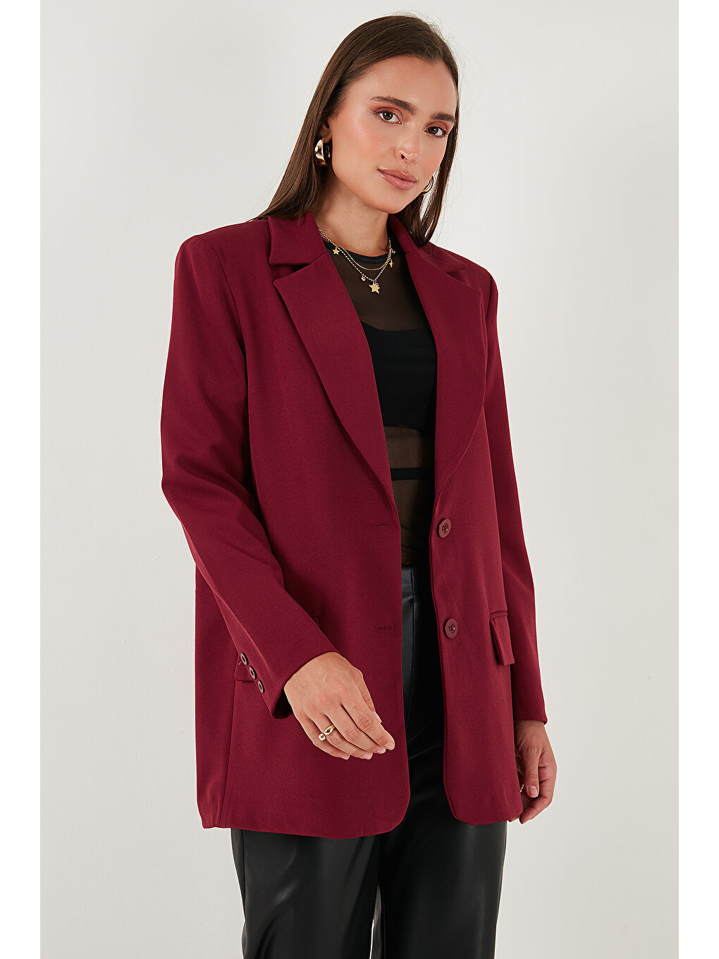 Bordo Relaxed Fit Mono Yaka Cepli Blazer Ceket 611BC00132-4