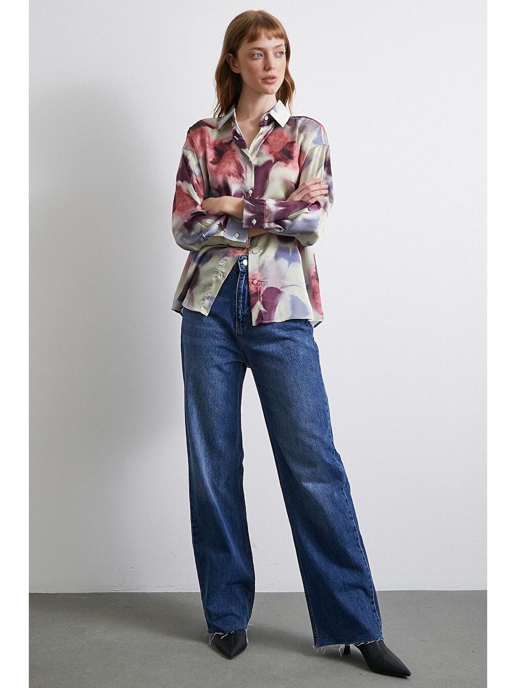 Batik Desen Saten Gömlek Lila-3