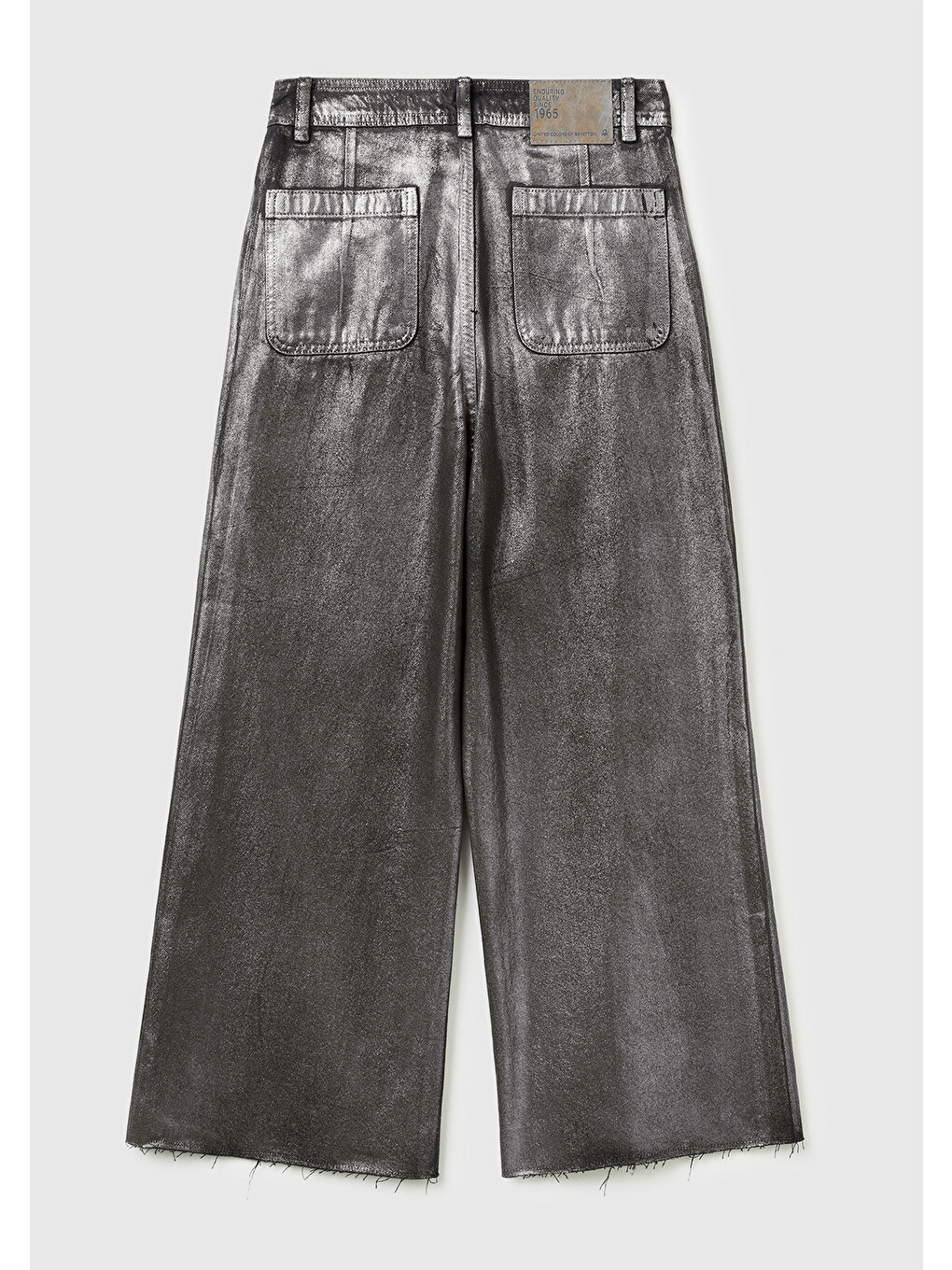 Kadın Koyu Gri %100 Pamuk Wide Leg Orta-Yüksek Bel Denim Pantolon-3