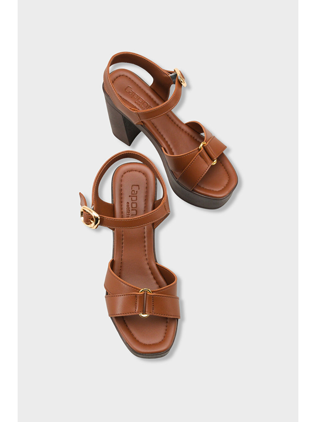 Kahverengi Sheilah Platform Çapraz Bantlı Bilekten Bantlı Kadın Topuklu Ayakkabı-5