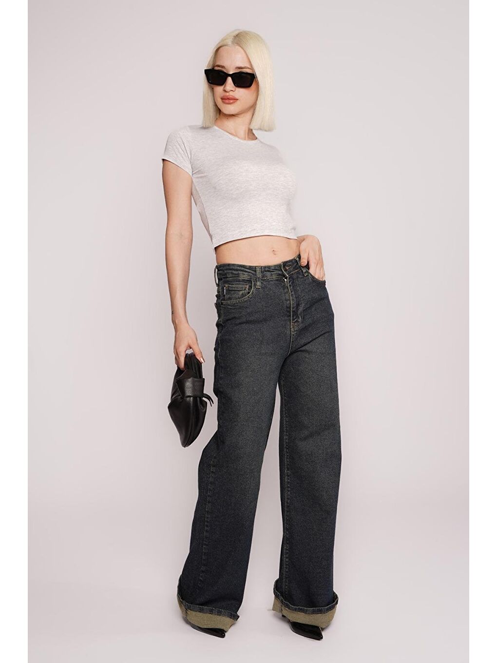 Gri Basic Kadın Tişört / Vücuda Oturan Kesim Mg1681-4