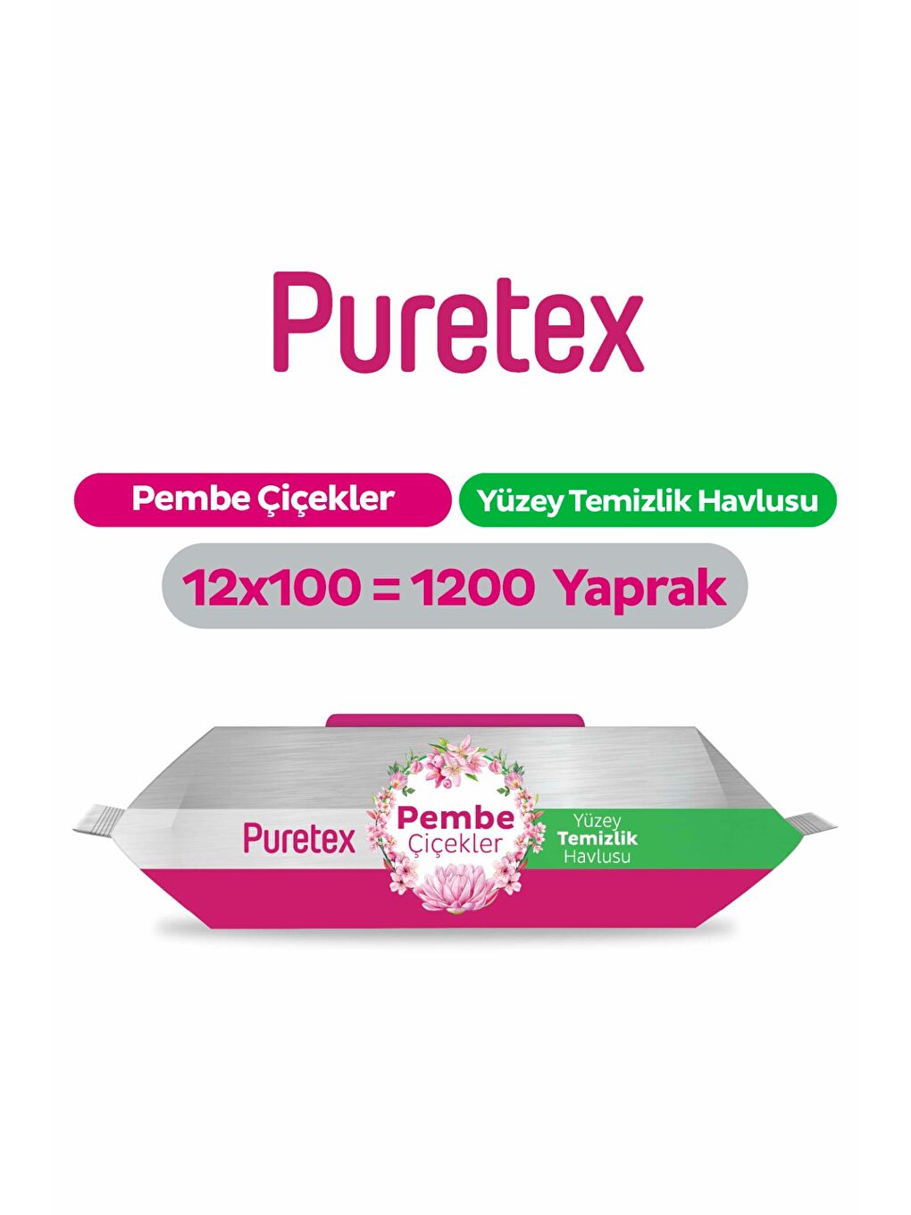 Yüzey Temizlik Havlusu Pembe Çiçekler 12x100 (1200 Yaprak)
