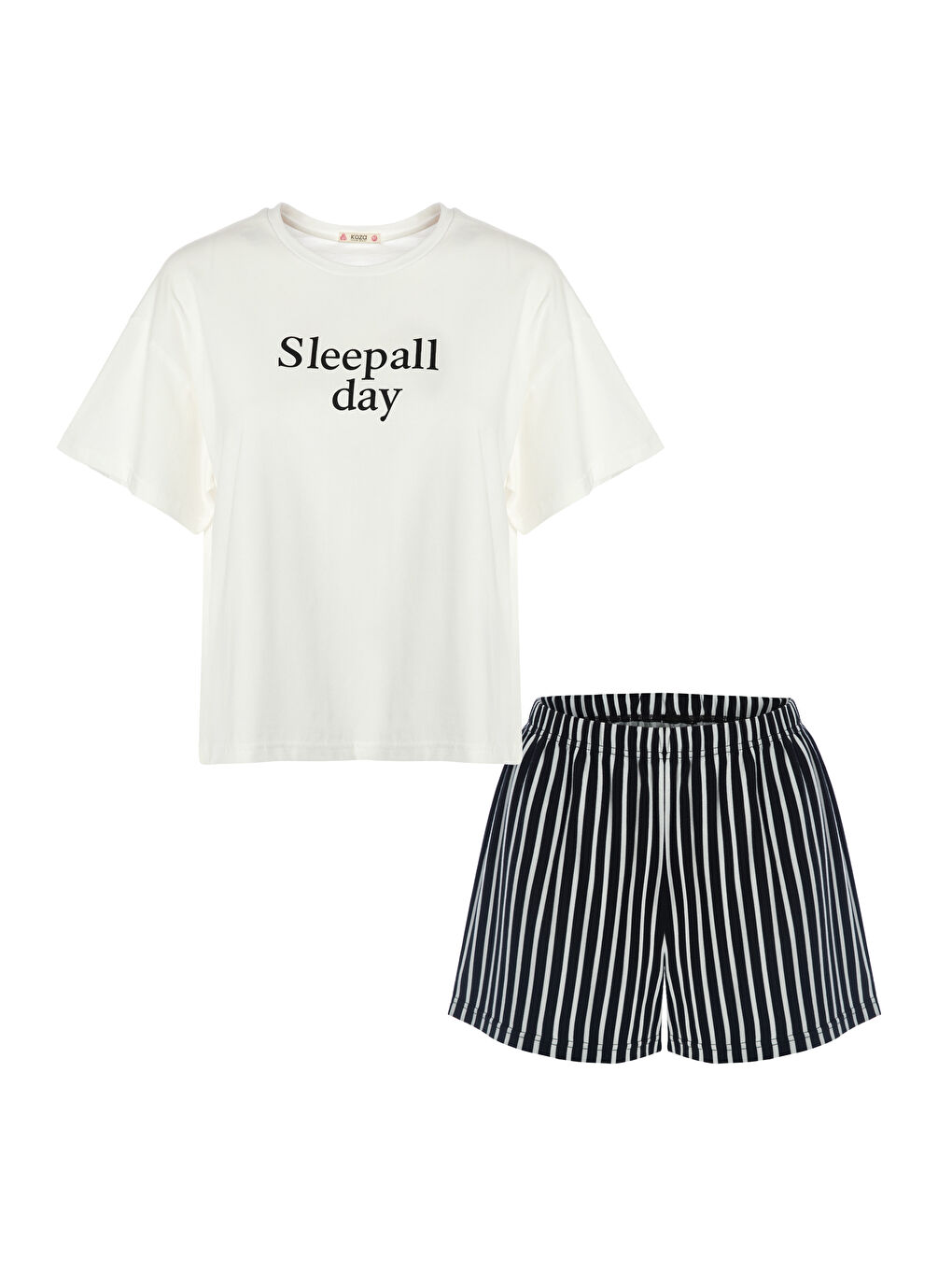 Kadın Pamuklu Kısa Kollu Siyah Çizgili Şortlu Pijama Takımı