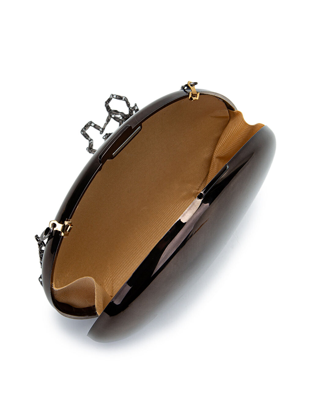 Ayna Yüzeyli Oval Form Clutch Kadın Abiye Çanta Delhi Antrasit-3