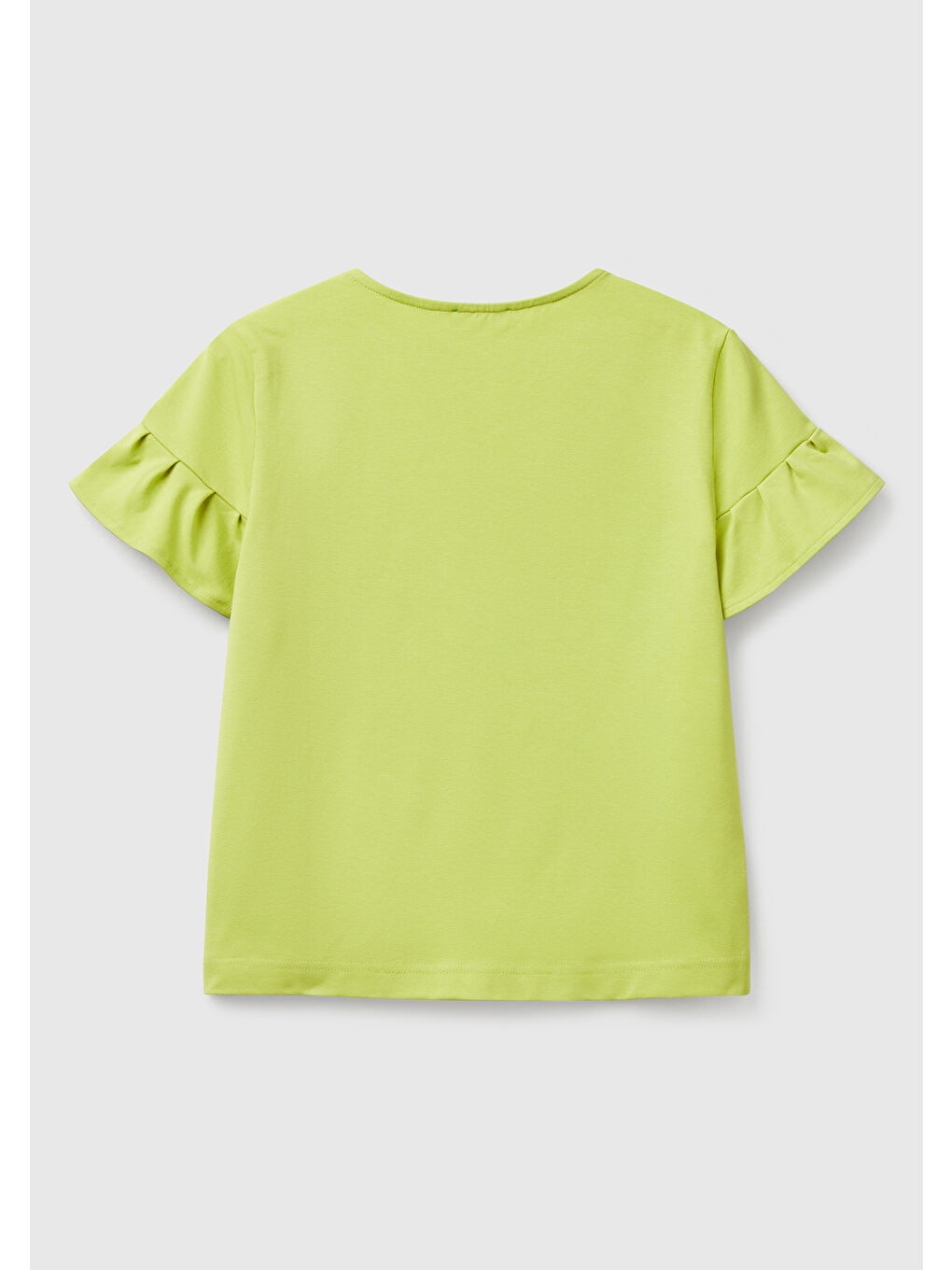 Kadın Açık Yeşil Pamuk Karışımlı Kolları Fırfır Detaylı T-Shirt-3