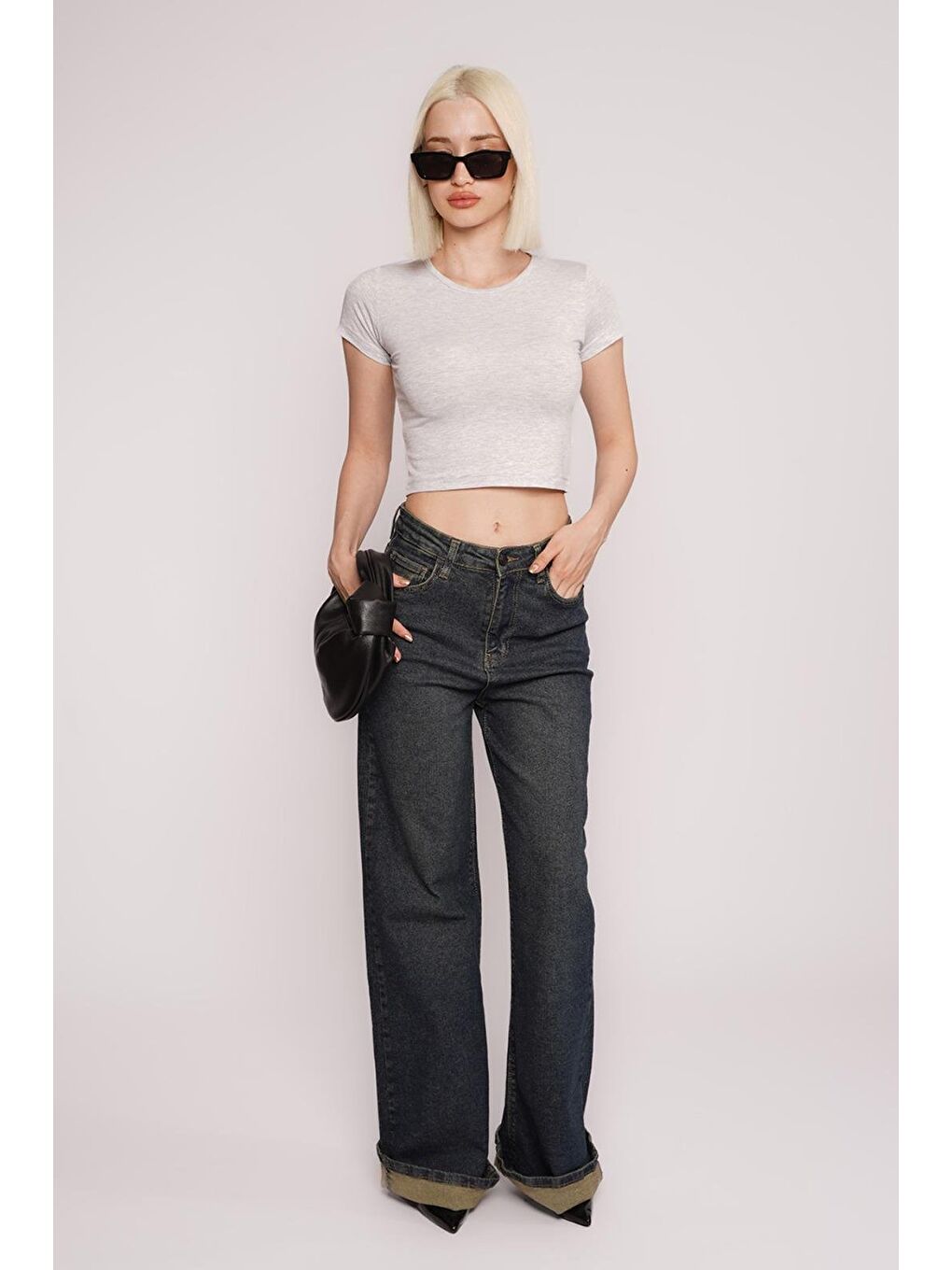 Gri Basic Kadın Tişört / Vücuda Oturan Kesim Mg1681-5