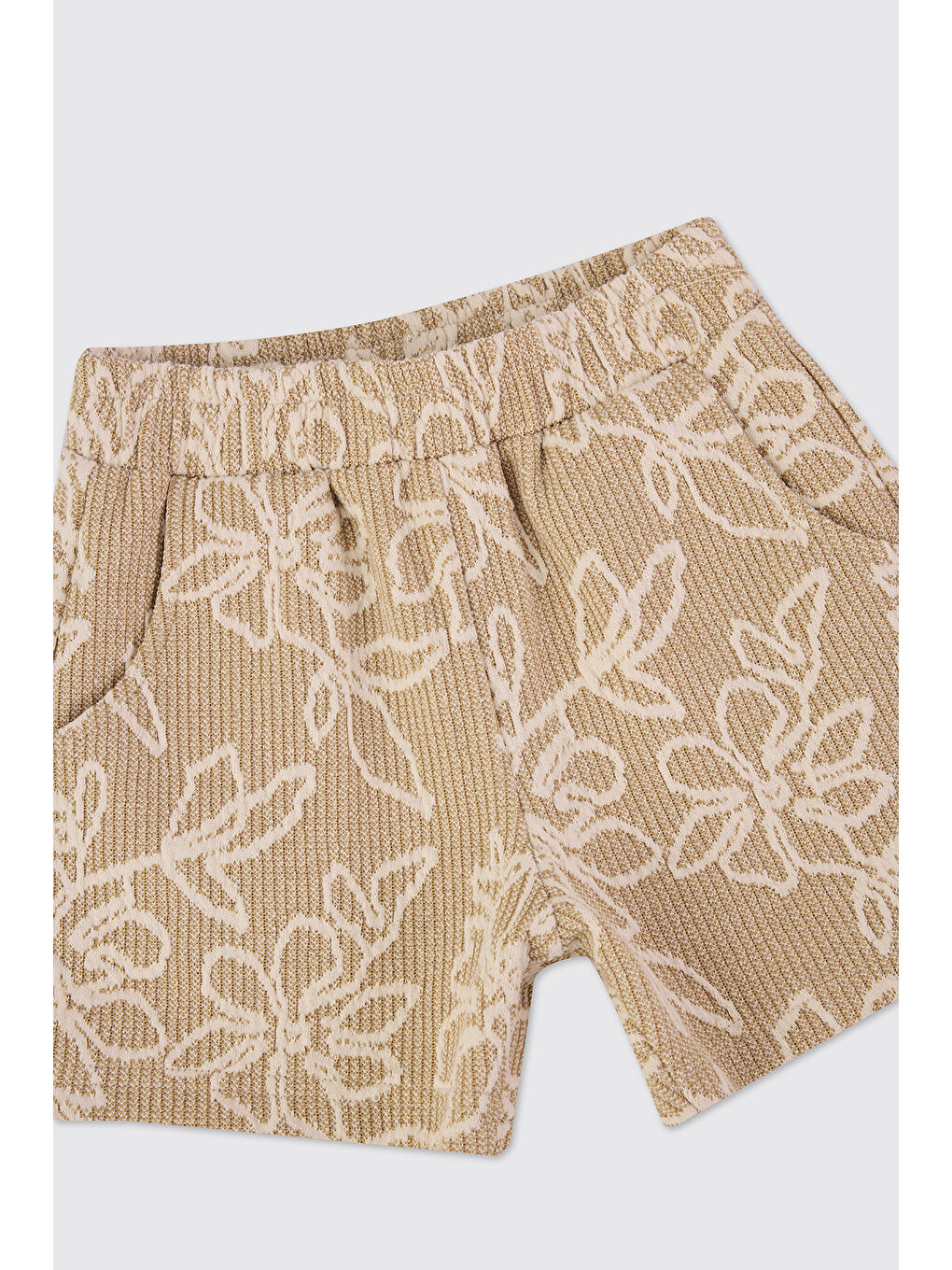 Kız Bebek Çiçek Desenli Örme Bej Şort-2