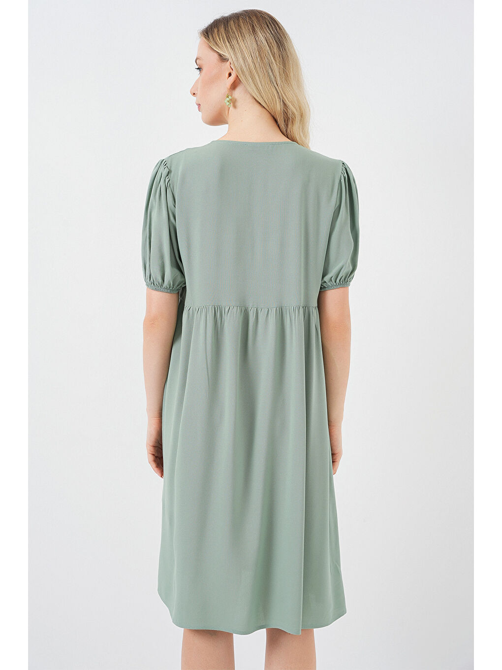 Yeşil Kadın Bağcıklı Midi Elbise 2575 - Çağla-5