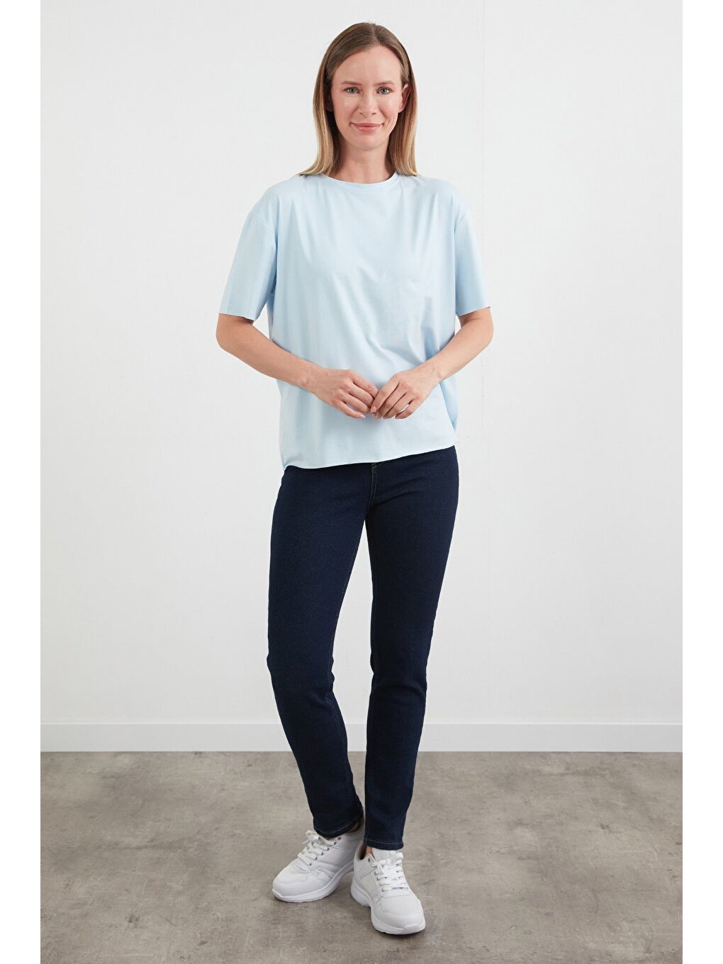 Turkuaz Basic Bisiklet Yaka Oversize Modal Tişört-2