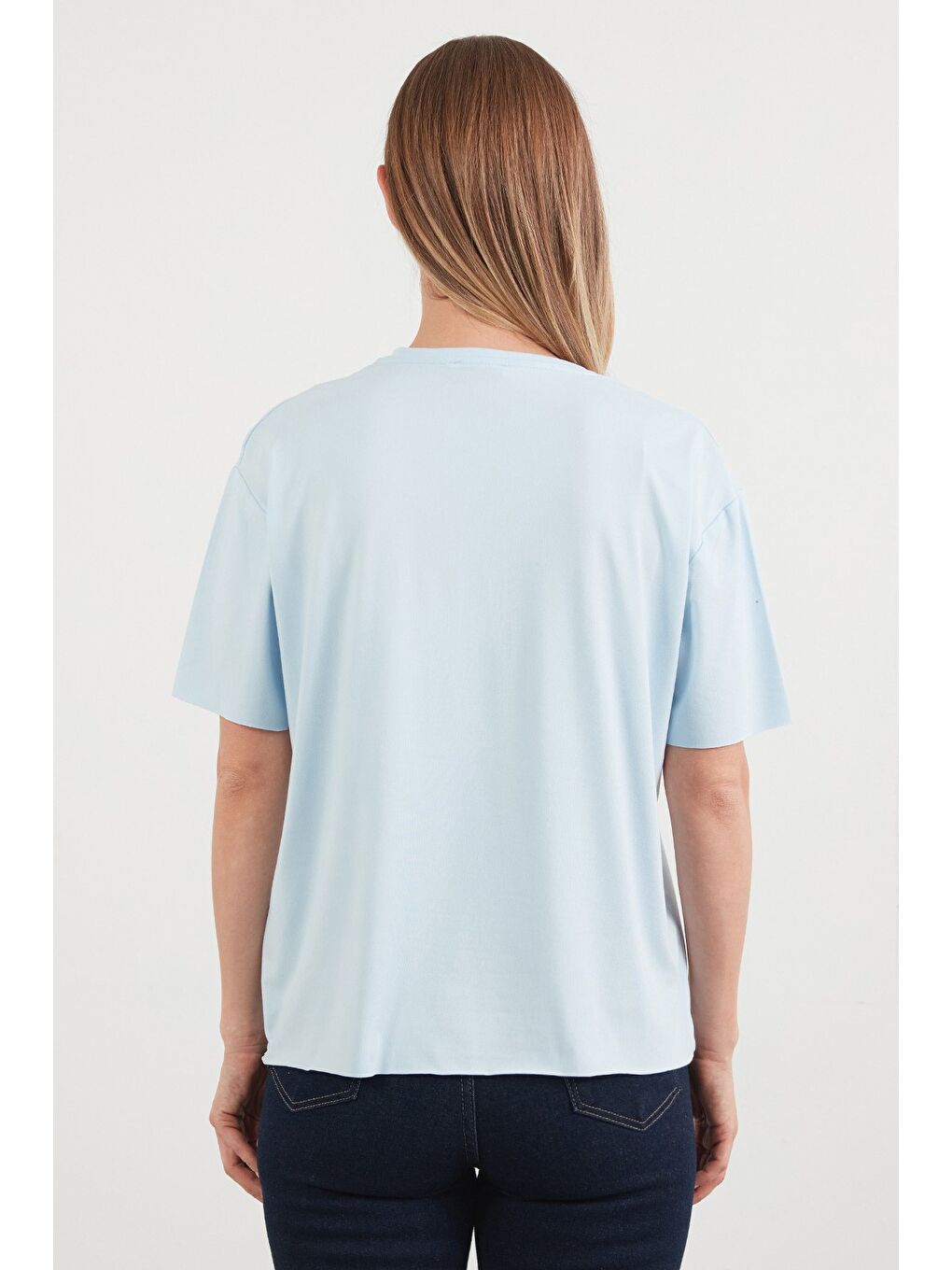 Turkuaz Basic Bisiklet Yaka Oversize Modal Tişört-3
