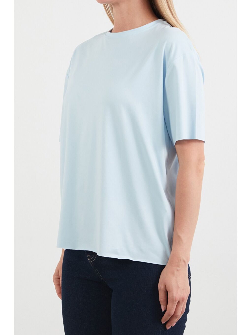 Turkuaz Basic Bisiklet Yaka Oversize Modal Tişört-4