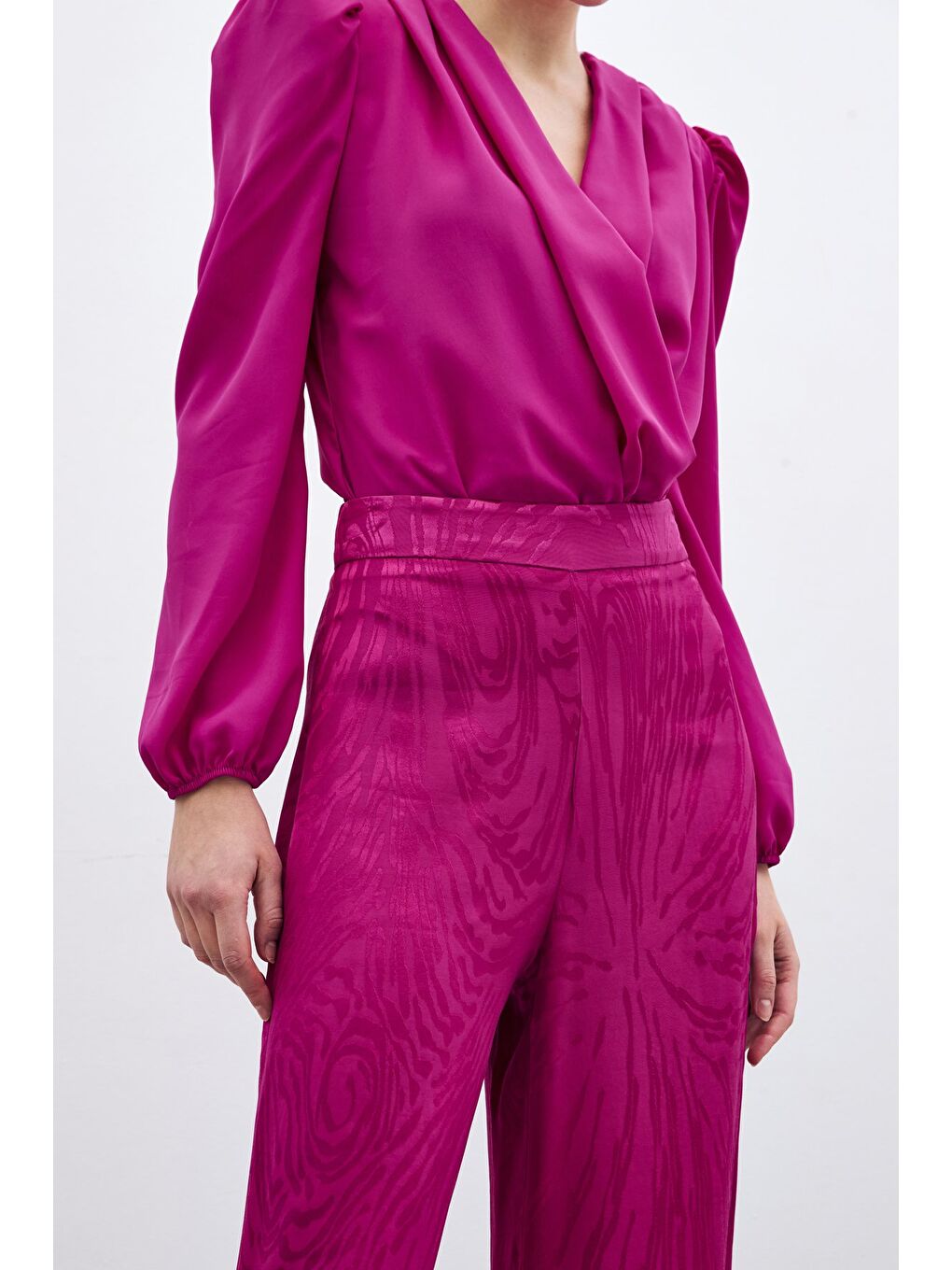 Yüksek Bel Desenli Pantolon - Fuşya-6