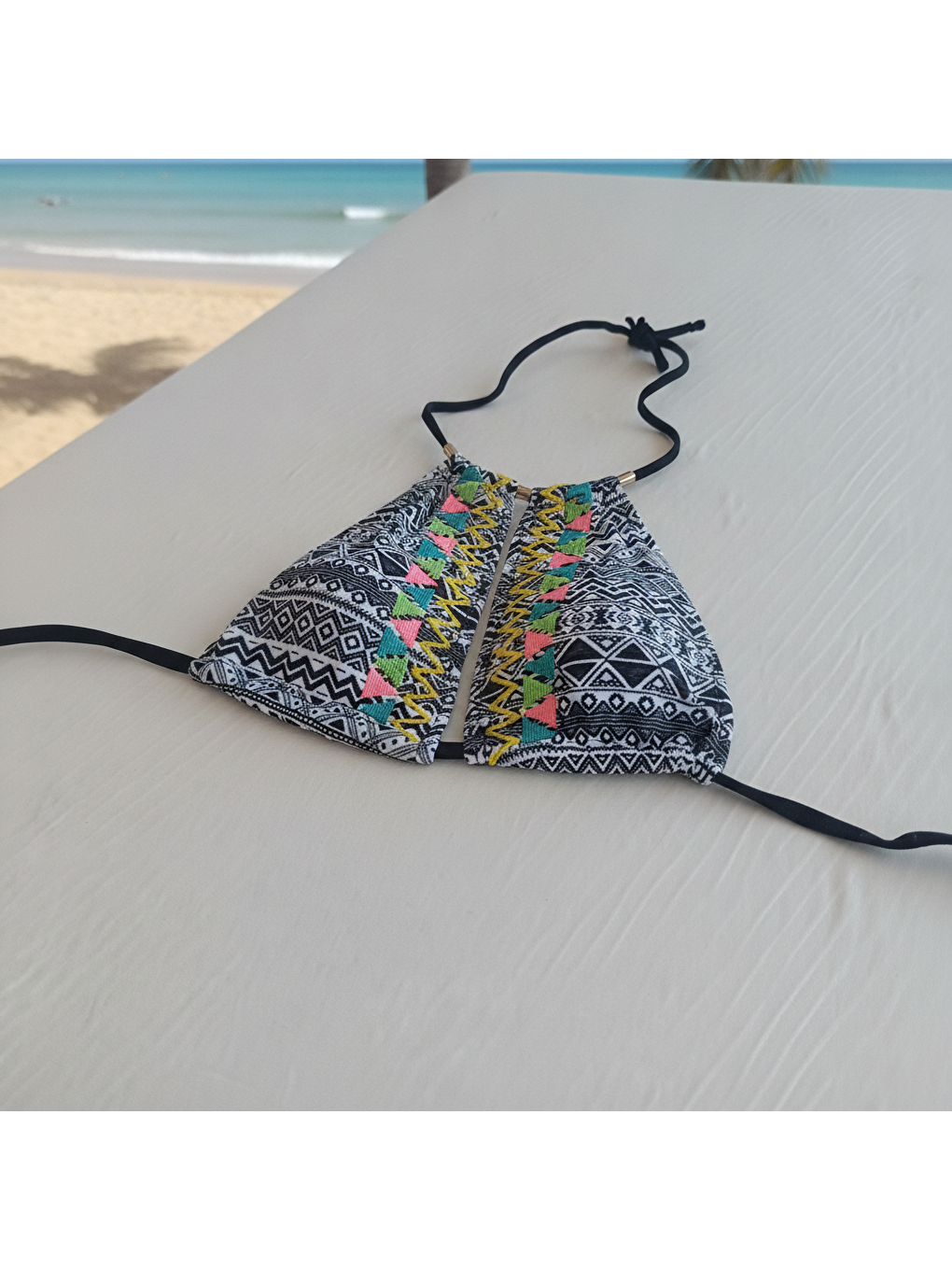 Karışık Kadın Plaj Giyim Boyundan Bağlamalı Desenli Bikini Üst Bb2574-2
