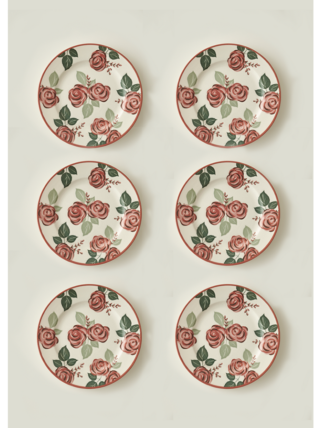 Karışık Rose Porselen 6'lı Pasta Tabağı (21 cm)