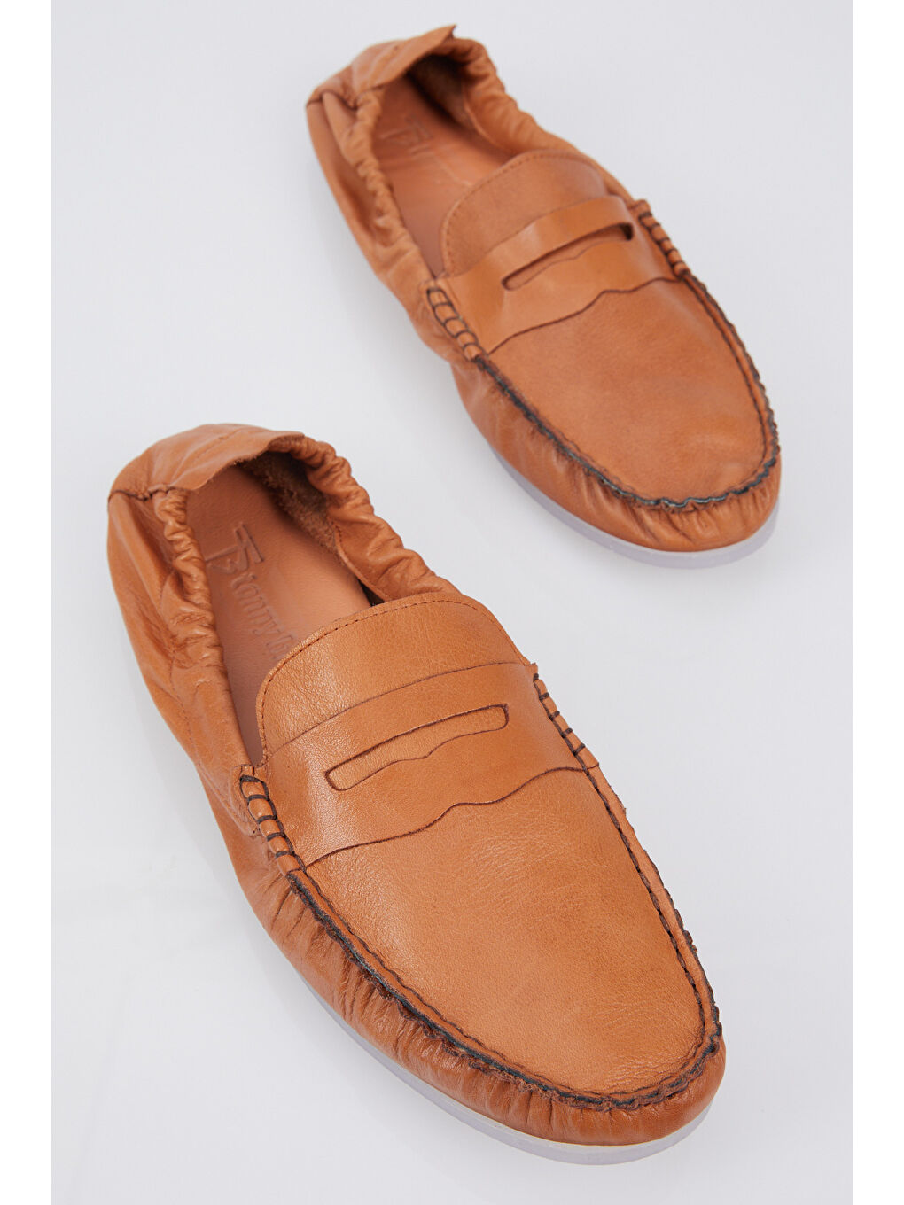 Kahverengi Erkek Taba Arkası Lastikli Rahat Kalıp Hakiki Deri Loafer