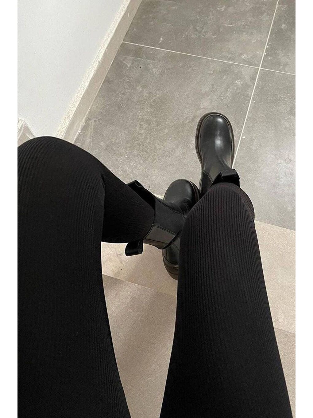 Siyah Yüksek Bel Kadın Fitilli Tayt Mg1625-7