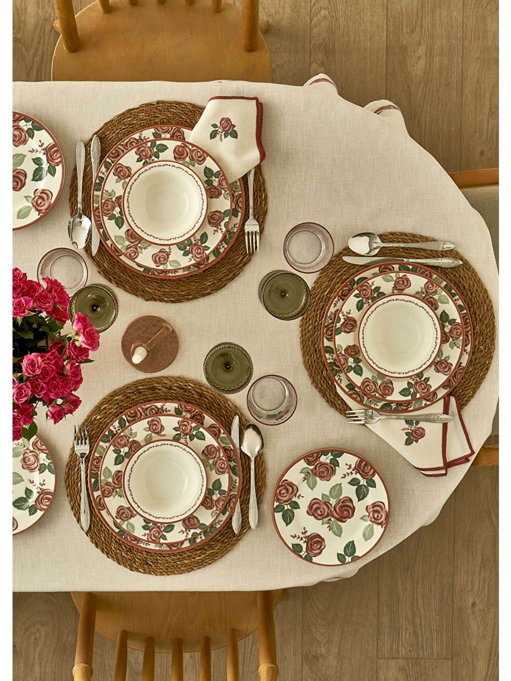 Karışık Rose Porselen 6'lı Pasta Tabağı (21 cm)-1