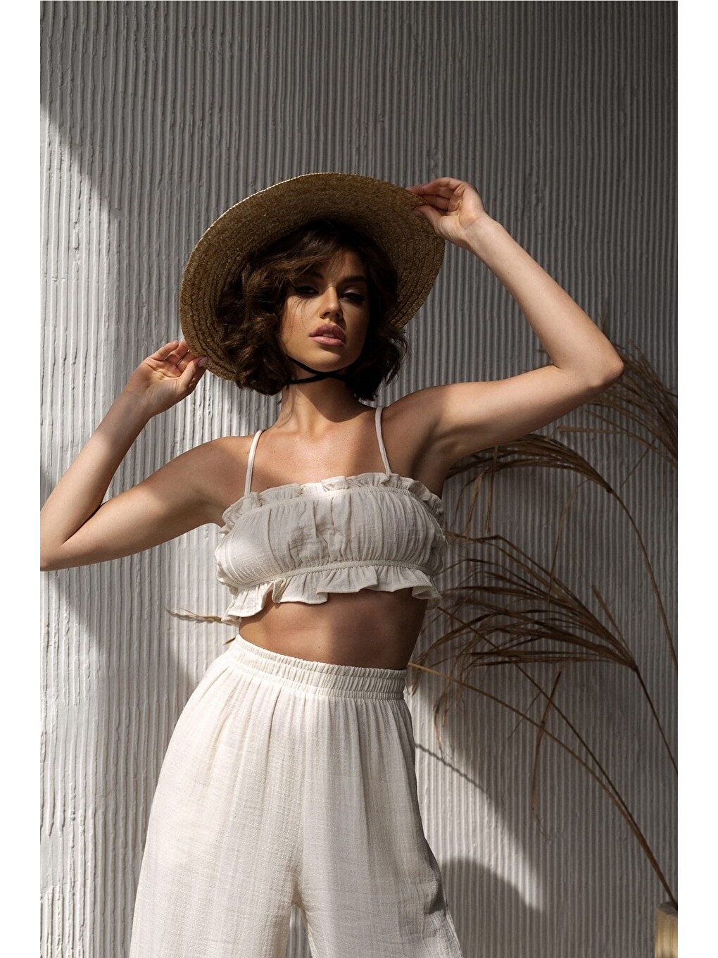Bej Harvey Natural Müslin Crop Takım