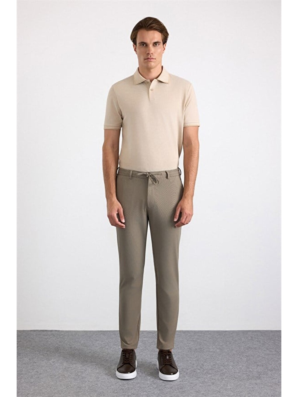 Bej Slim Düz Jogger Pantolon