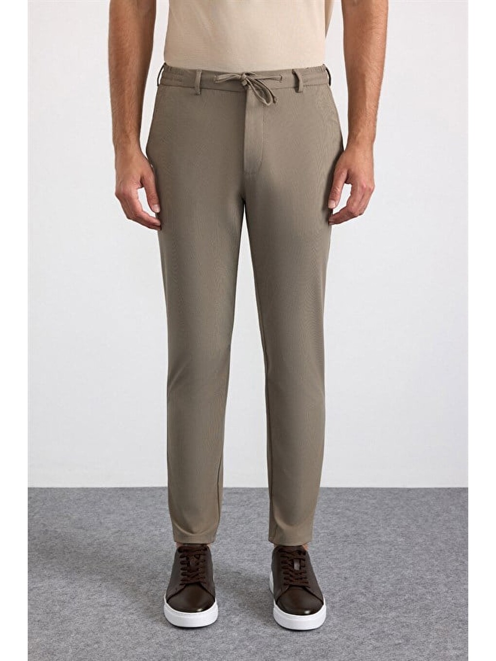 Bej Slim Düz Jogger Pantolon-1