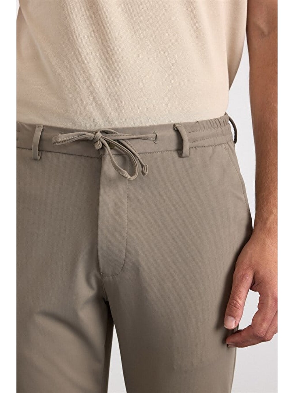 Bej Slim Düz Jogger Pantolon-2