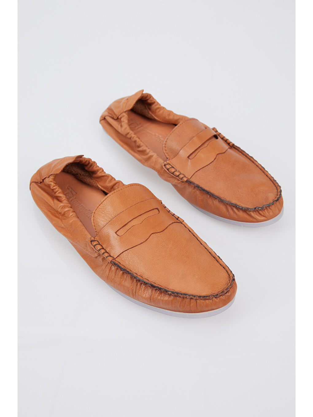 Kahverengi Erkek Taba Arkası Lastikli Rahat Kalıp Hakiki Deri Loafer-1