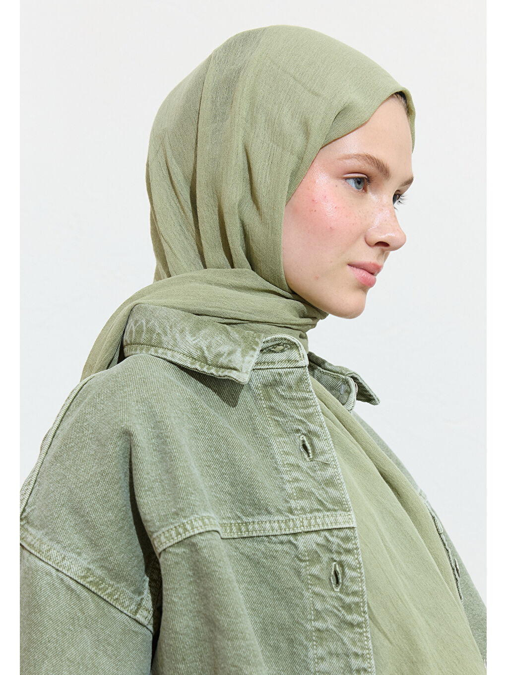 Yeşil Pamuklu Keten Şal Mint Tea-2