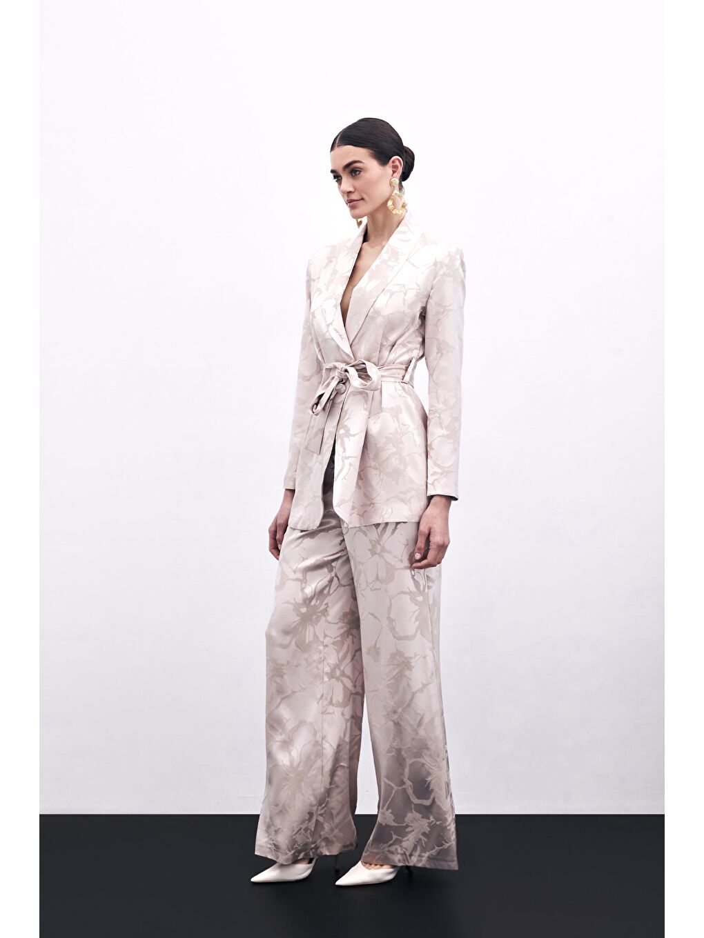 Pembe Renkli Jakarlı Pantolon - Pudra-1